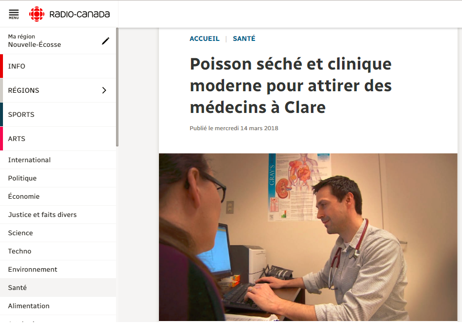 Radio Canada article centre de santé de clare