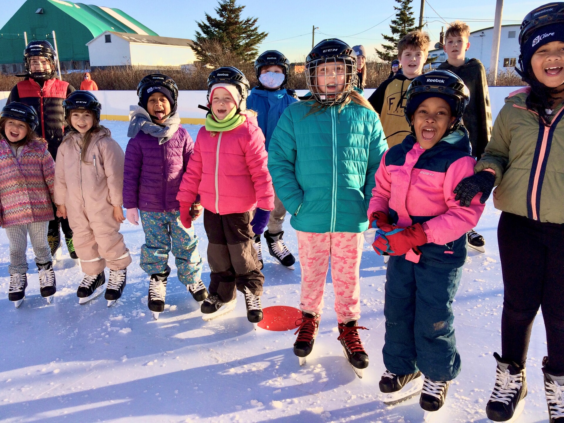 Children on the outdoor skating rink